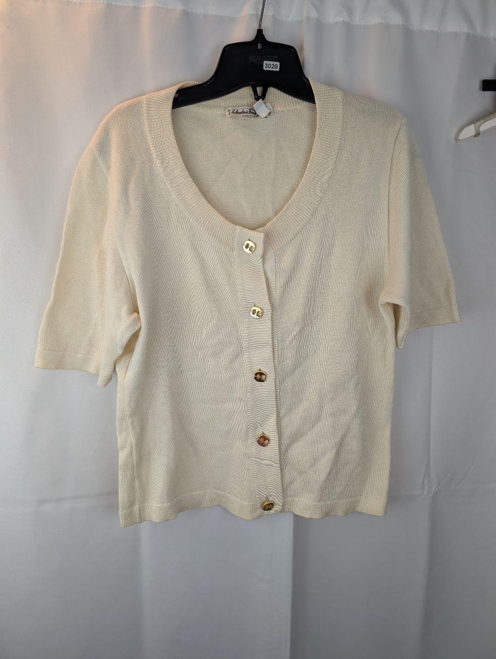Salvatore Ferragamo Vintage Cream Short Sleeve Button Cardigan Size M In VGUC
